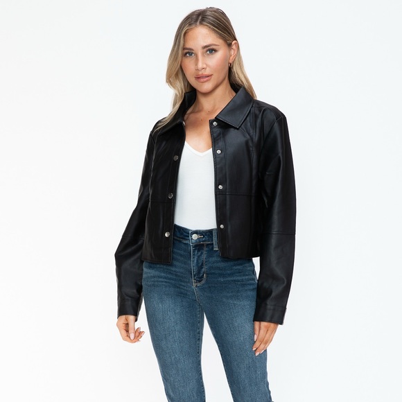 Snobbish Snap Down Long Sleeve PU Leather Jacket - Picture 10 of 12